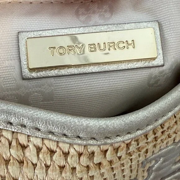 Tory Burch Woven Shoulder Bag Purse Tote Gold Accents Tassels Natural - Picture 9 of 14